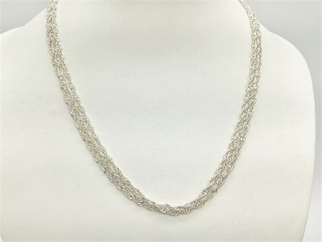 Sterling Silver Technibond Triple Strand Waterfall Twisted Rope Chain Necklace