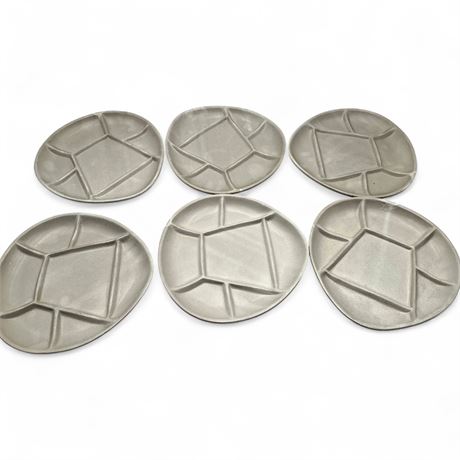 Set of 6 Vintage USA Marked Ceramic DividedFondue  Plates