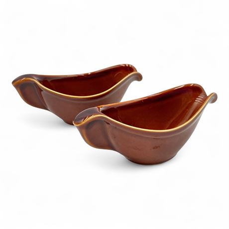 Brown Glazed Ceramic Gravy Boats Set of 2