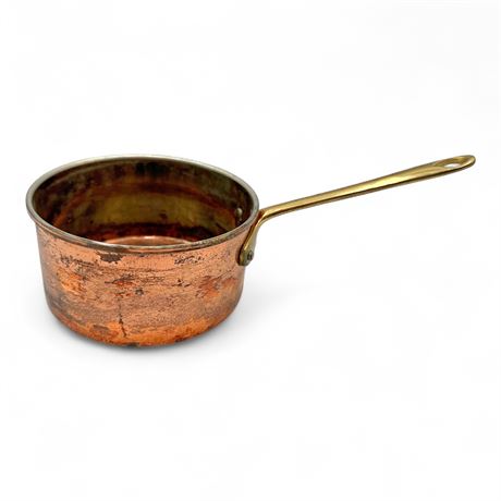 Vintage Copper Saucepan with Brass Handle Tin Lined Interior