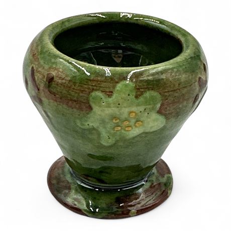 Small Green Glazed Pottery Vase With  Floral Design