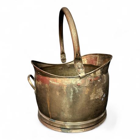 Antique Brass or Copper Coal Scuttle with Bail Handle