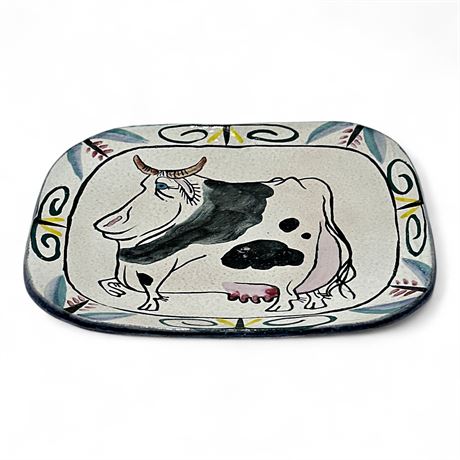 Suki Diamond Studio Majolica Plate Featuring Cow Design.