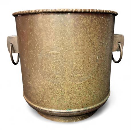 Vintage Hong Kong Brass Ice Bucket with Embossed Medallion