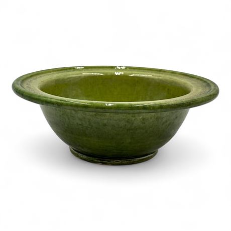 Green Glazed Ceramic Bowl with Molded Rim