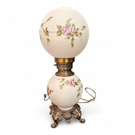 VTG Gone with the Wind Electrified Lamp Hand Painted Pink Roses