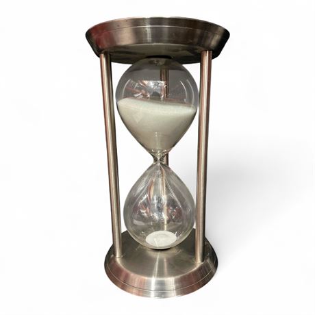 Metal Hourglass Sand Timer with Brushed Silver Finish