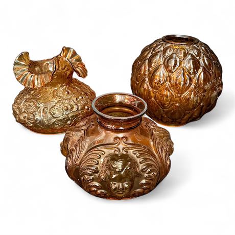 Imperial Glass La Bella Rose Amber Carnival Glass Vases Set of 3