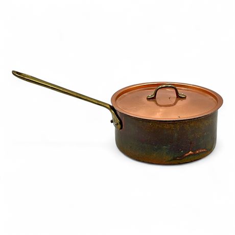 VTG Copper Saucepan with Lid Brass Handle Tinned Interior