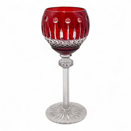 Ruby Red Cut to Clear Crystal Wine Goblet Hock Glass