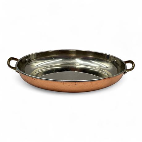 Vintage Copper Oval Gratin Pan with Brass Handles