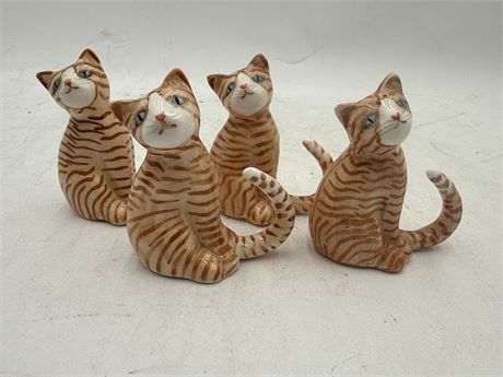 Set Of Four Fine Bone China Tabby Cat Figurines