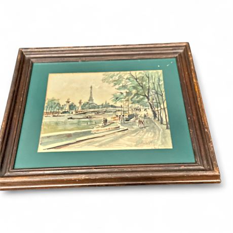 Franz Herbelot  Lithograph Of A Paris Riverfront Scene