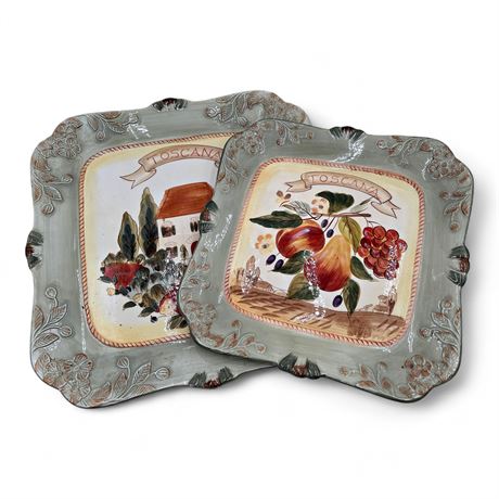 Pair Of Certified International Toscana Ceramic Square Plates