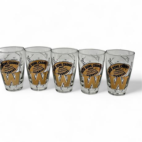 Set Of Five Huskies "Rose Bowl Champs 1960" Pint Glasses