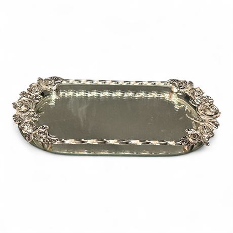 Mirrored Vanity/Serving Tray With Rose Border