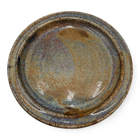 Handmade Ceramic Plate With Blue And Beige Glaze