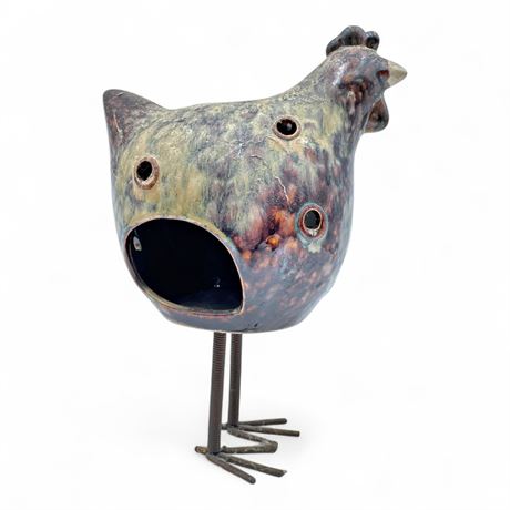Ceramic Chicken Tea Light Holder With Metal Legs