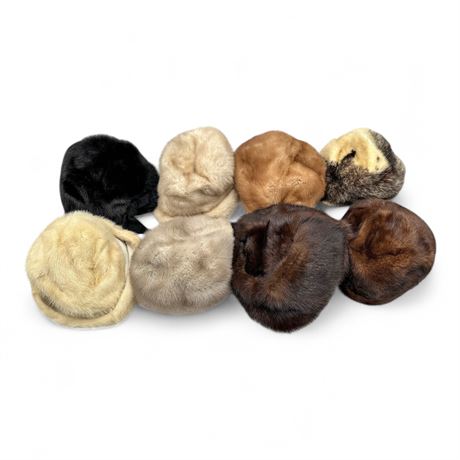 Collection Of Eight Vintage Mink Fur Pillbox Hats