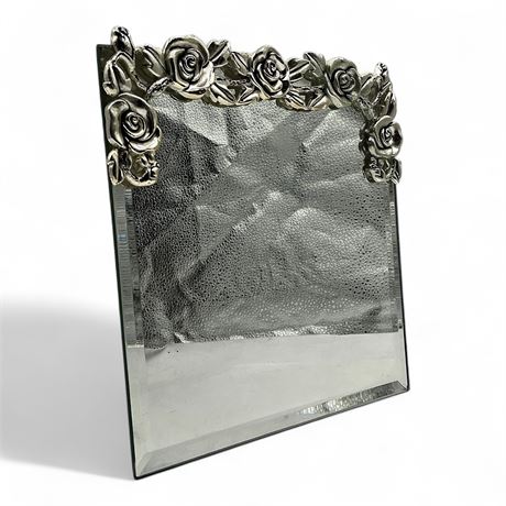 Metal And Glass Tabletop Vanity Mirror With Rose Motif