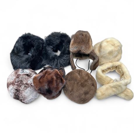 Collection Of Vintage Fur Hats And Scarves (8Pcs)