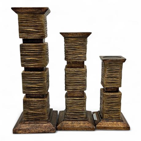 Set Of Stacked Square Column Candle Holders