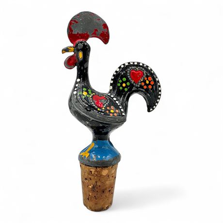 Hand-Painted Portuguese Rooster Of Barcelos Wine Bottle Stopper