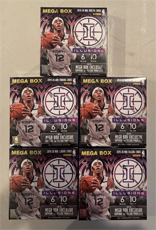 Lot of (5) 2019-20 Panini Illusions Basketball Sealed Mega Box Ja & Zion RC