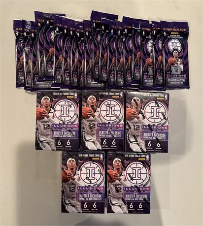 Lot of 2019-20 Illusions Basketball (19 Cello Packs) & (5) Blaster Box Ja RC