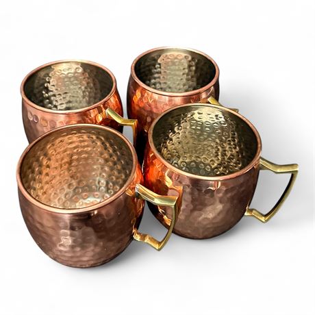 Set Of Four Hammered Copper Moscow Mule Mugs