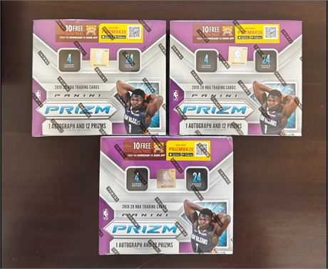 2019-20 Panini Prizm Basketball retail (3) Box Lot Zion Ja Morant RC 1 Auto Per