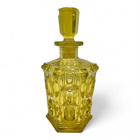 Vintage Pressed Yellow Glass Decanter/Liquor Bottle With Stopper