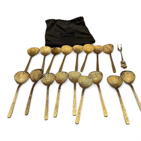 Seventeen Shell-Shaped Condiment/Demitasse Spoons