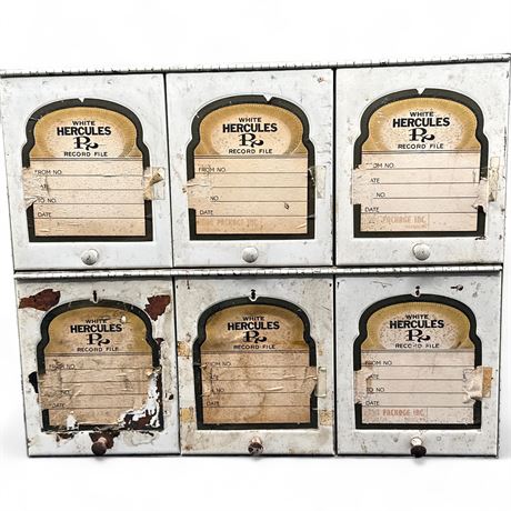 Vintage Metal "White Hercules" Prescription Record File Cabinet