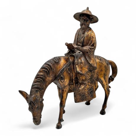 Japanese Sculpture Of Scholar/Sage On Horse