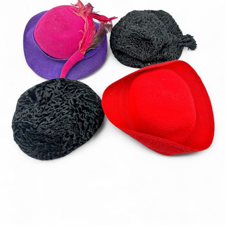 Group Of Vintage Women's Wool Felt & Fur Hats Adolfo, Livingston Bros.