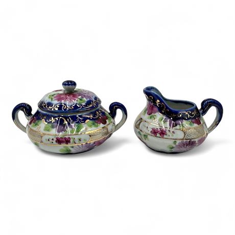 Japanese Hand-Painted Porcelain Creamer & Sugar Set