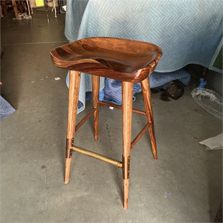 Wooden Saddle-Seat Bar Stool