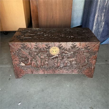 Chinese Carved Camphor Wood Chest