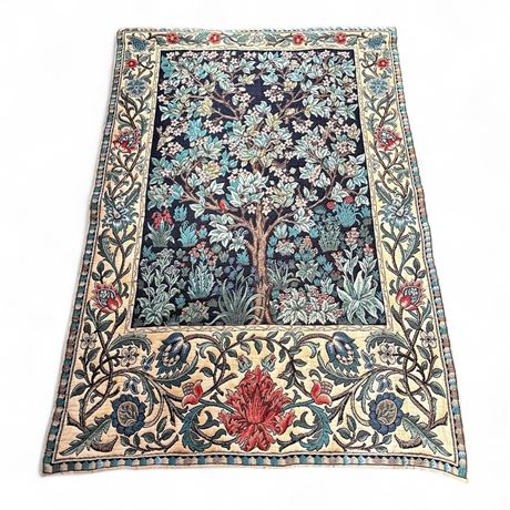 William Morris Style “Tree of Life” Tapestry Wall Hanging w/ Rod