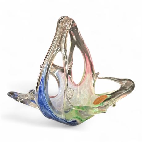 Vintage Murano Hand-Blown Art Glass Basket Bowl – Made in Italy