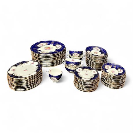 Coalport Cobalt Blue & Gold Gilt Bone China Dinnerware Set