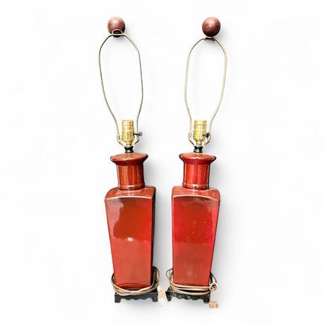 Pair of Vintage Oxblood Ceramic Table Lamps