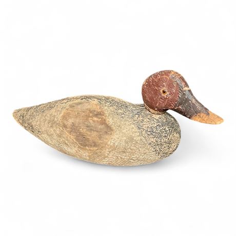 Hand-Carved Redhead Drake Wooden Duck Decoy w/ Glass Eyes