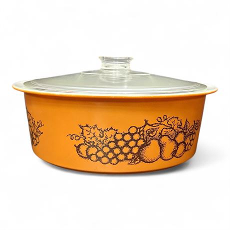 Pyrex “Old Orchard” Pattern No. 664 Covered Casserole Dish, 4 Quart