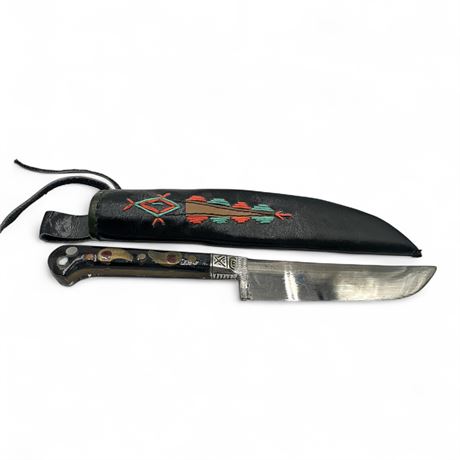 Uzbek Pichak Knife w/ Decorated Leather Sheath