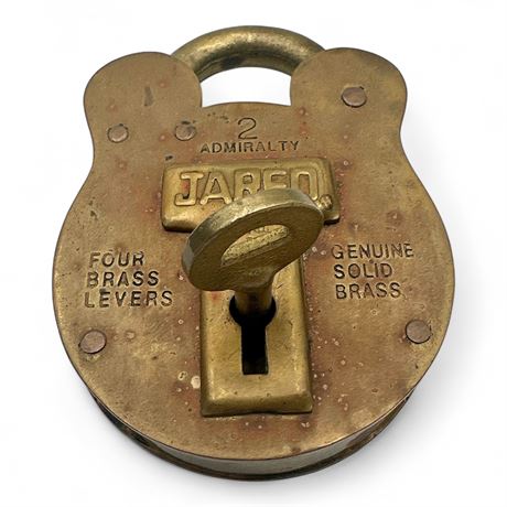 Vintage Jared No. 2 Admiralty Solid Brass Four-Lever Padlock w/ Key