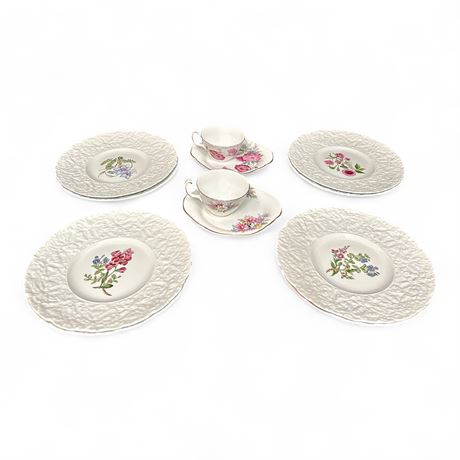 Collection Of Fine China Seven Plates, Two Teacups With Saucers