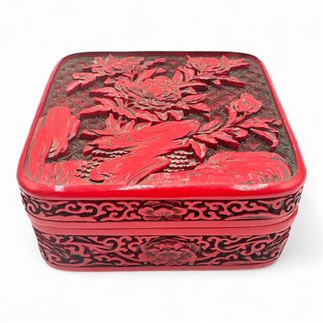 Chinese Cinnabar-Style Lacquered Trinket Box