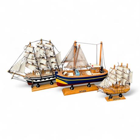 Three Decorative Wooden Model Sailing Ships